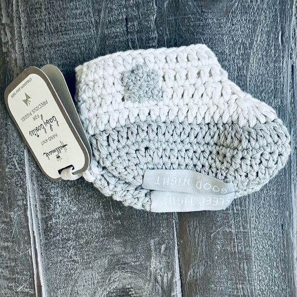 Hallmark Baby Booties Hand Knit Gray Good Night Sleep Tight - Picture 3 of 3